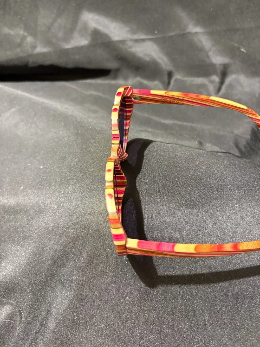 Striped Heart-Shaped Sunglasses with Orange Mirrored Lenses